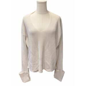 Helmut Lang V-Neck Relaxed Knit Sweater in Ivory